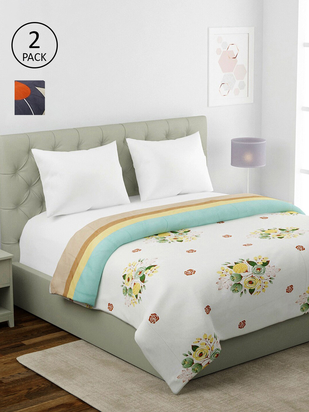 

KLOTTHE Red & Grey Set of 2 Floral AC Room 354 GSM Double Bed Comforter