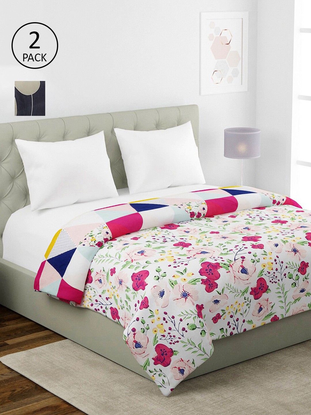 

KLOTTHE Grey & White Set of 2 Floral AC Room 354 GSM Double Bed Comforter