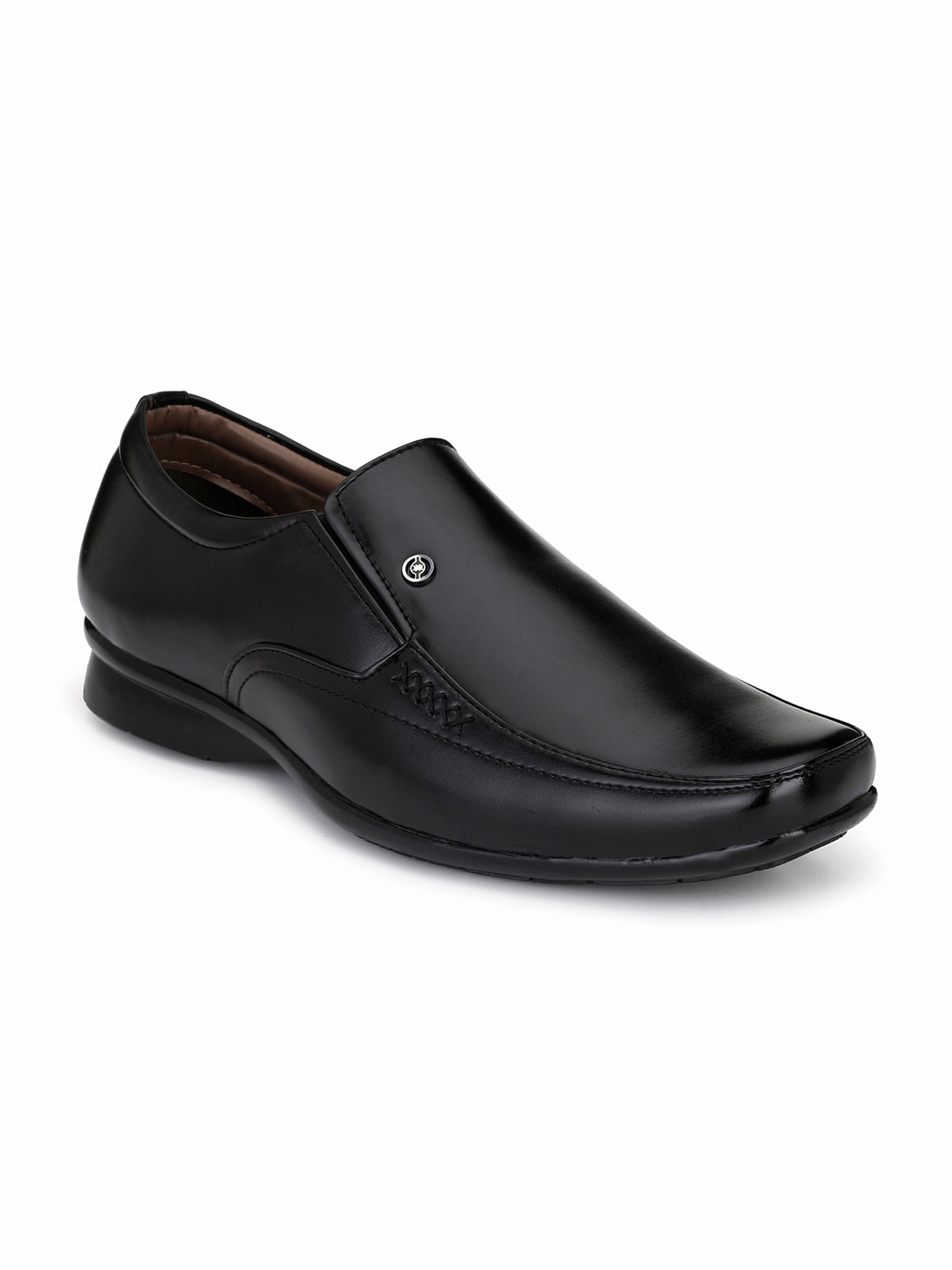 

RL Rocklin Men Men Black Solid Synthetic Leather Formal Slip-Ons