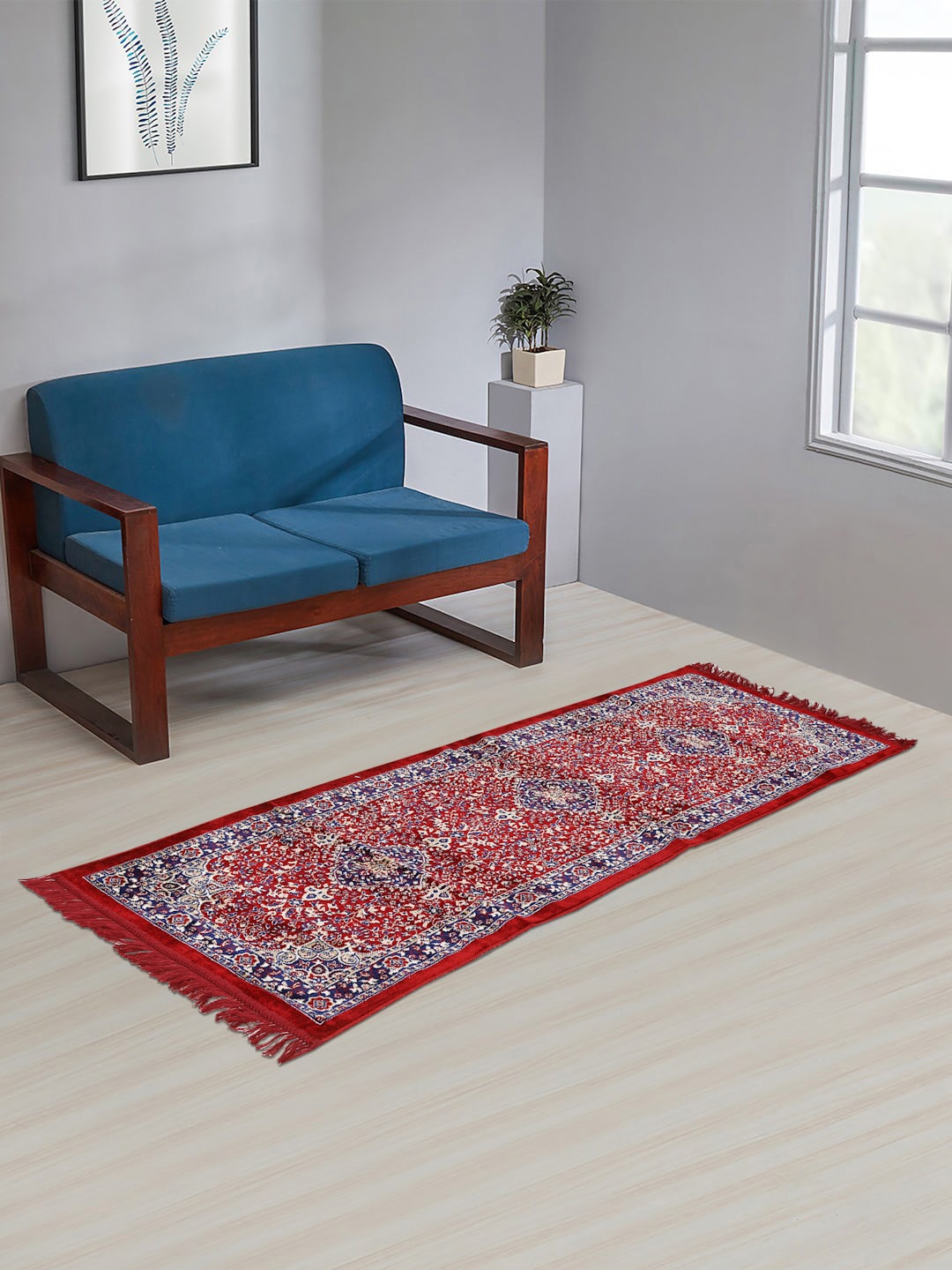 

KLOTTHE Maroon & Beige Floral Printed Handmade Cotton Traditional Carpet