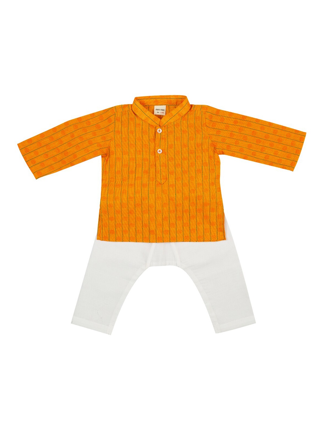 

MeeMee Boys Yellow & White Striped Regular Kurta With Pyjamas