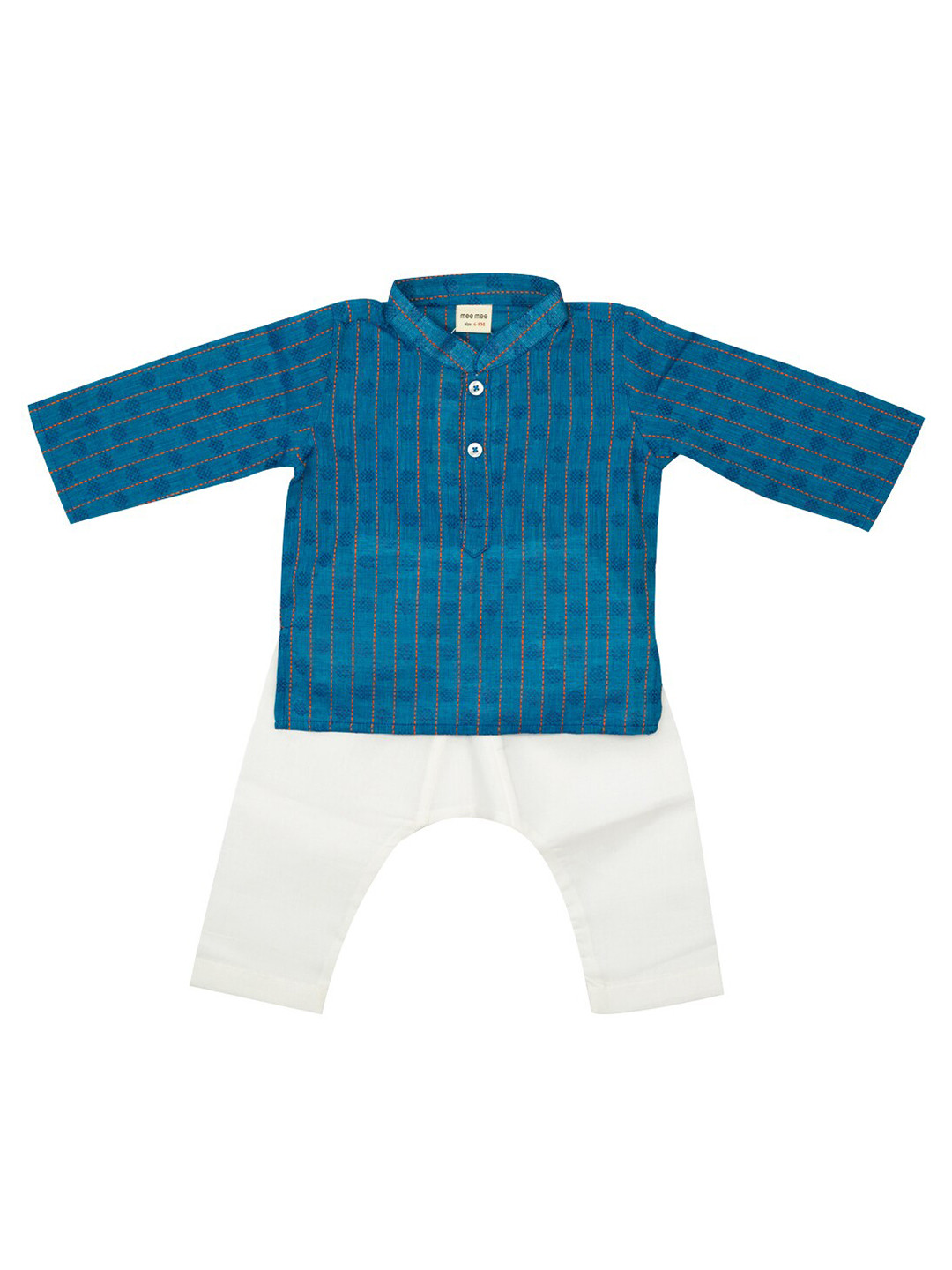 

MeeMee Boys Blue & White Printed Kurta and Churidar Set