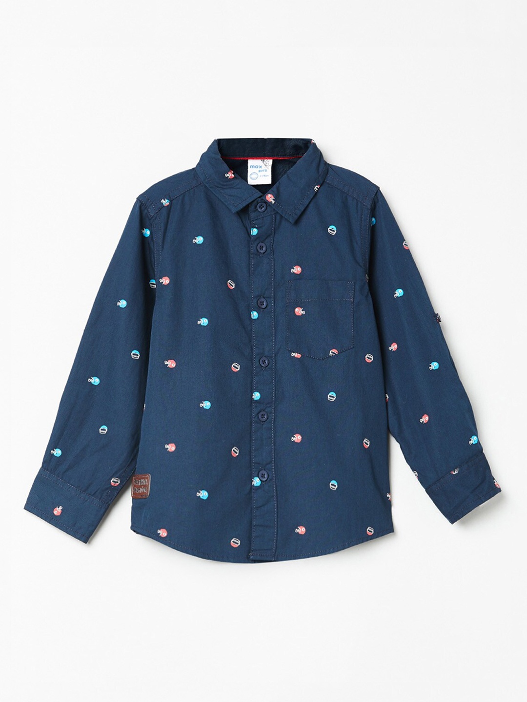 

max Boys Navy Blue Opaque Printed Pure Cotton Casual Shirt