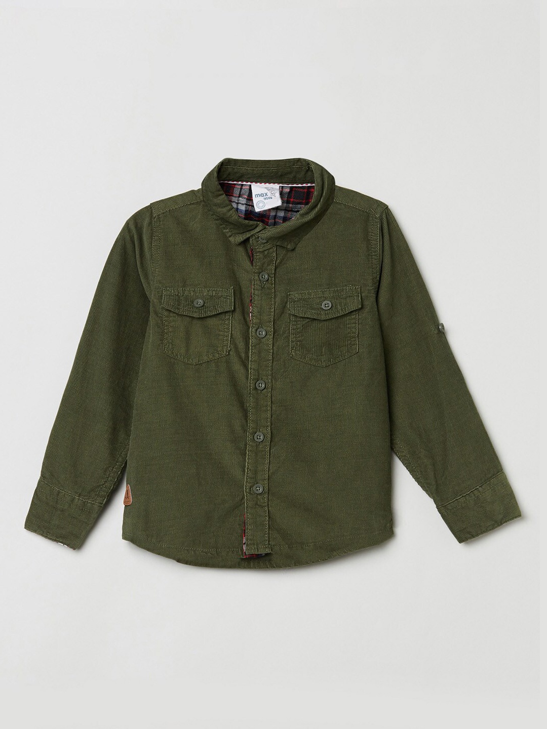

max Boys Olive Green Opaque Cotton Casual Shirt