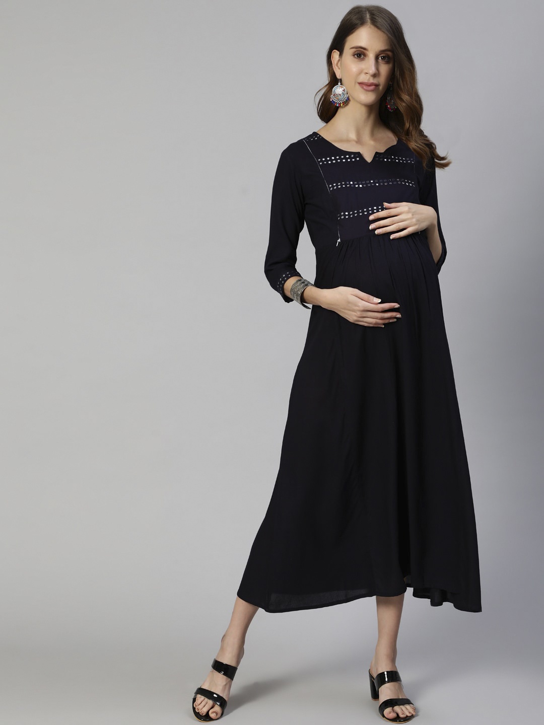 

Anubhutee Navy Blue Maternity Midi Dress