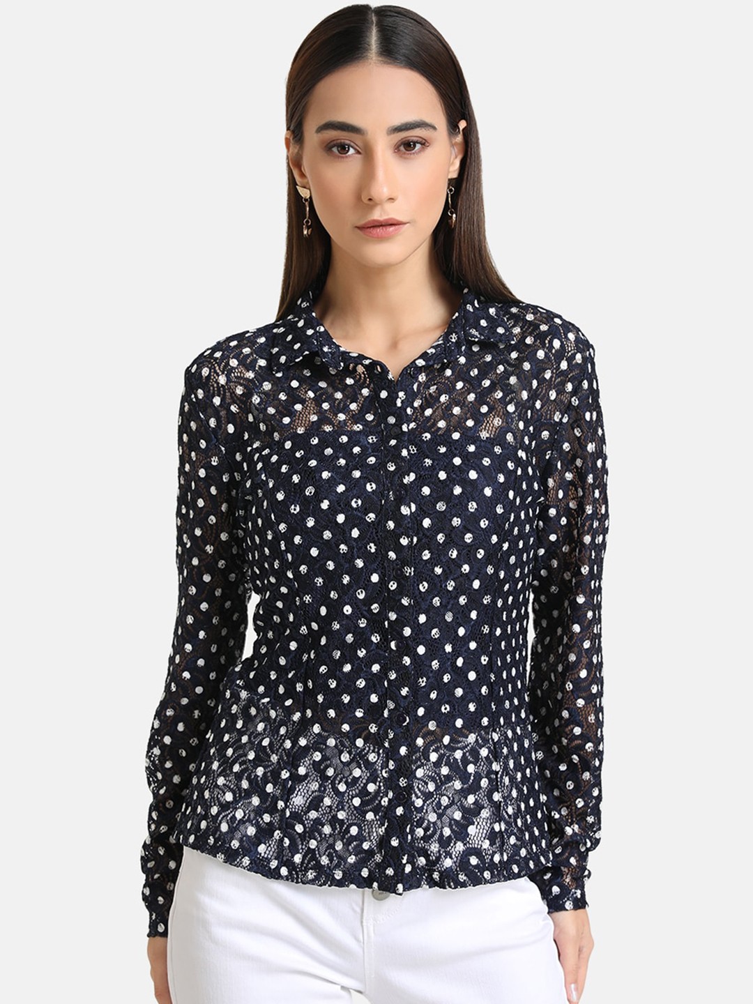 

Kazo Women Blue Opaque Printed Casual Shirt