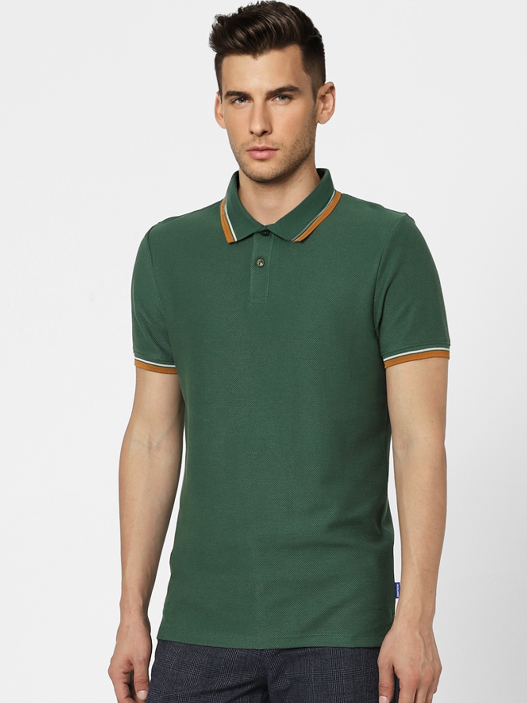 

Jack & Jones Men Green Polo Collar Slim Fit T-shirt