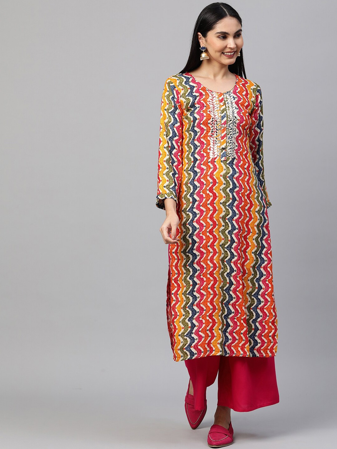 

FASHOR Women Multicoloured Leheriya Printed Kurta, Multi