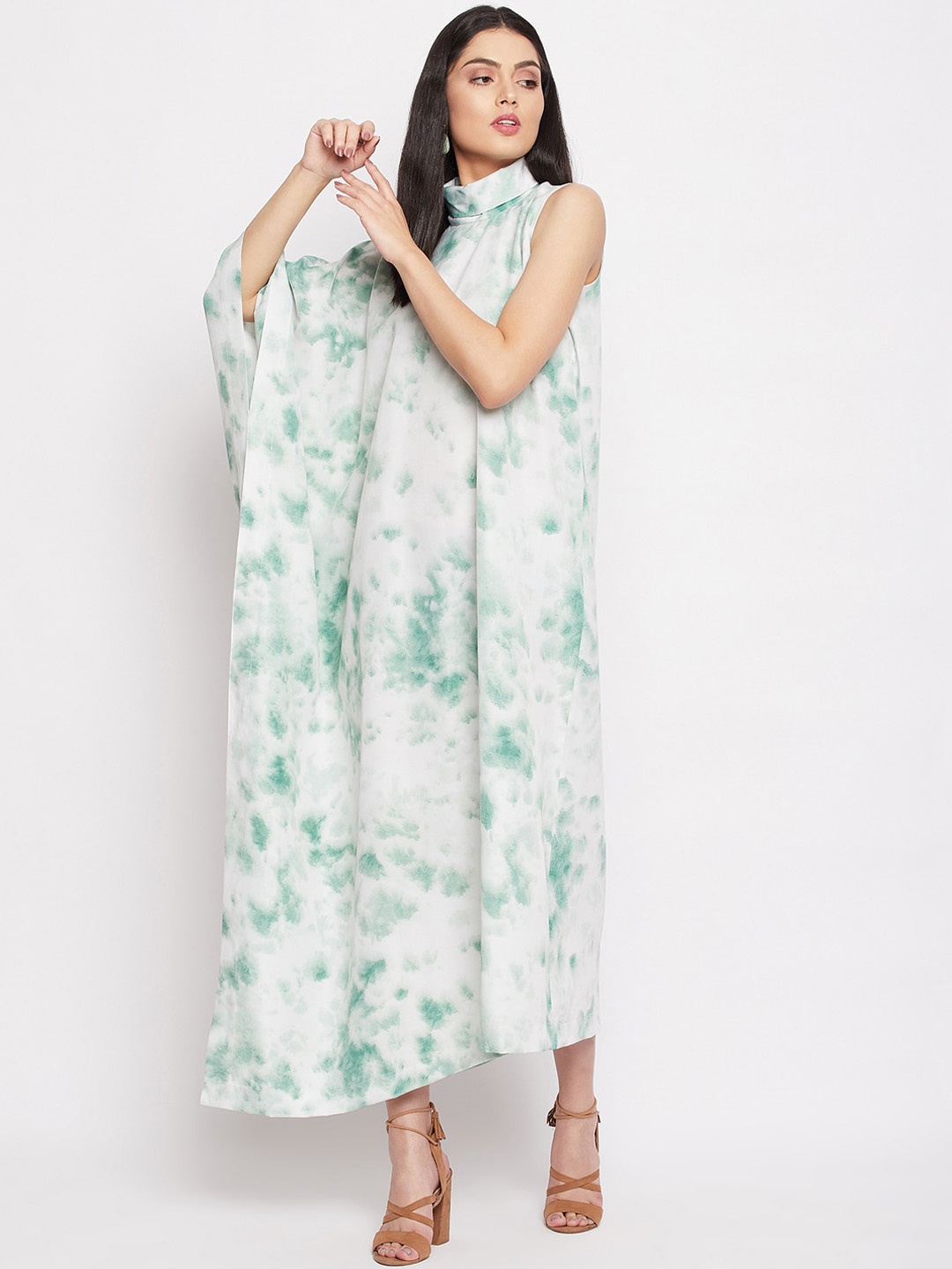 

THE SILHOUETTE STORE White & Green Dyed Crepe Maxi Dress