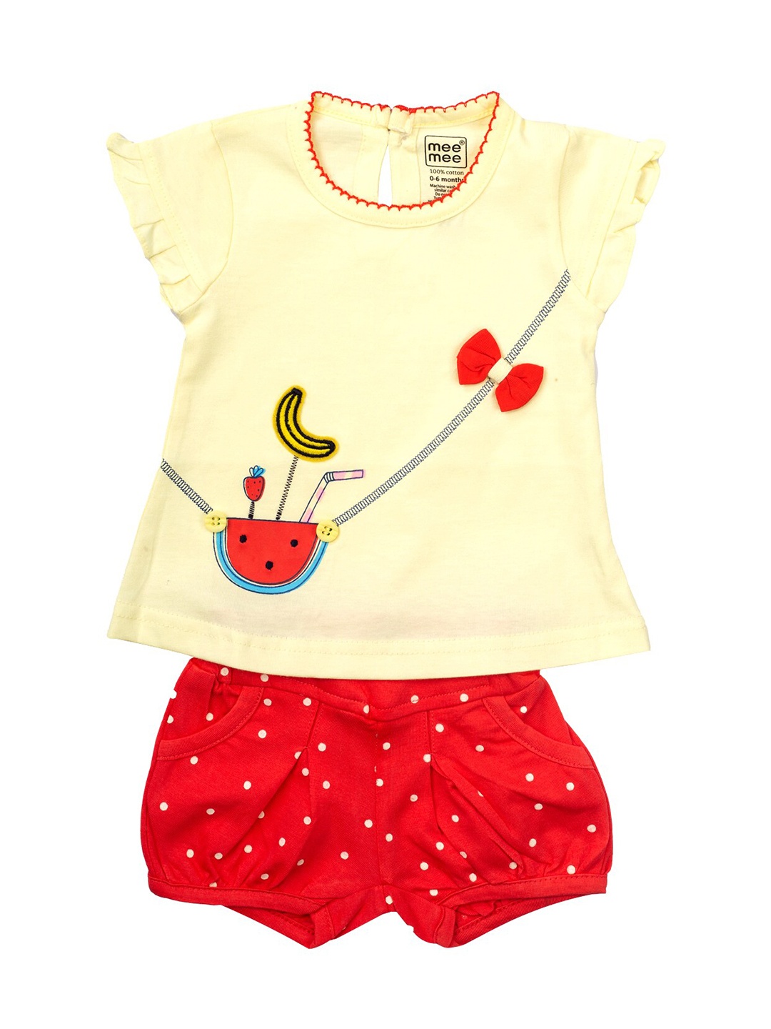 

MeeMee Girls Red & Yellow Printed Top with Shorts