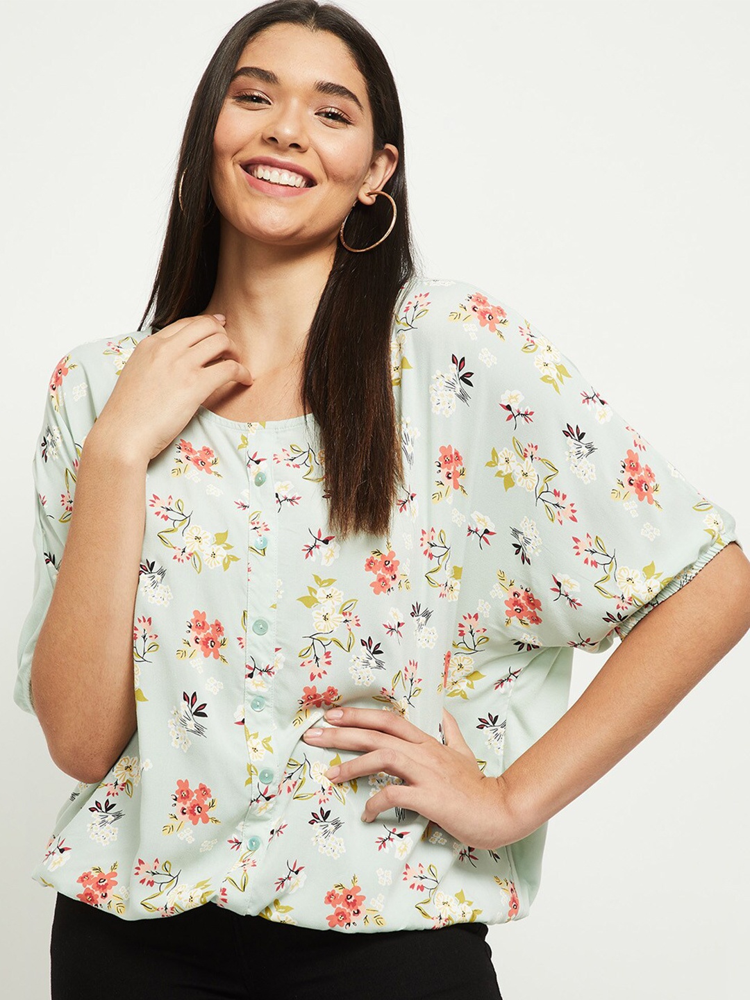 

max Green Floral Regular Top