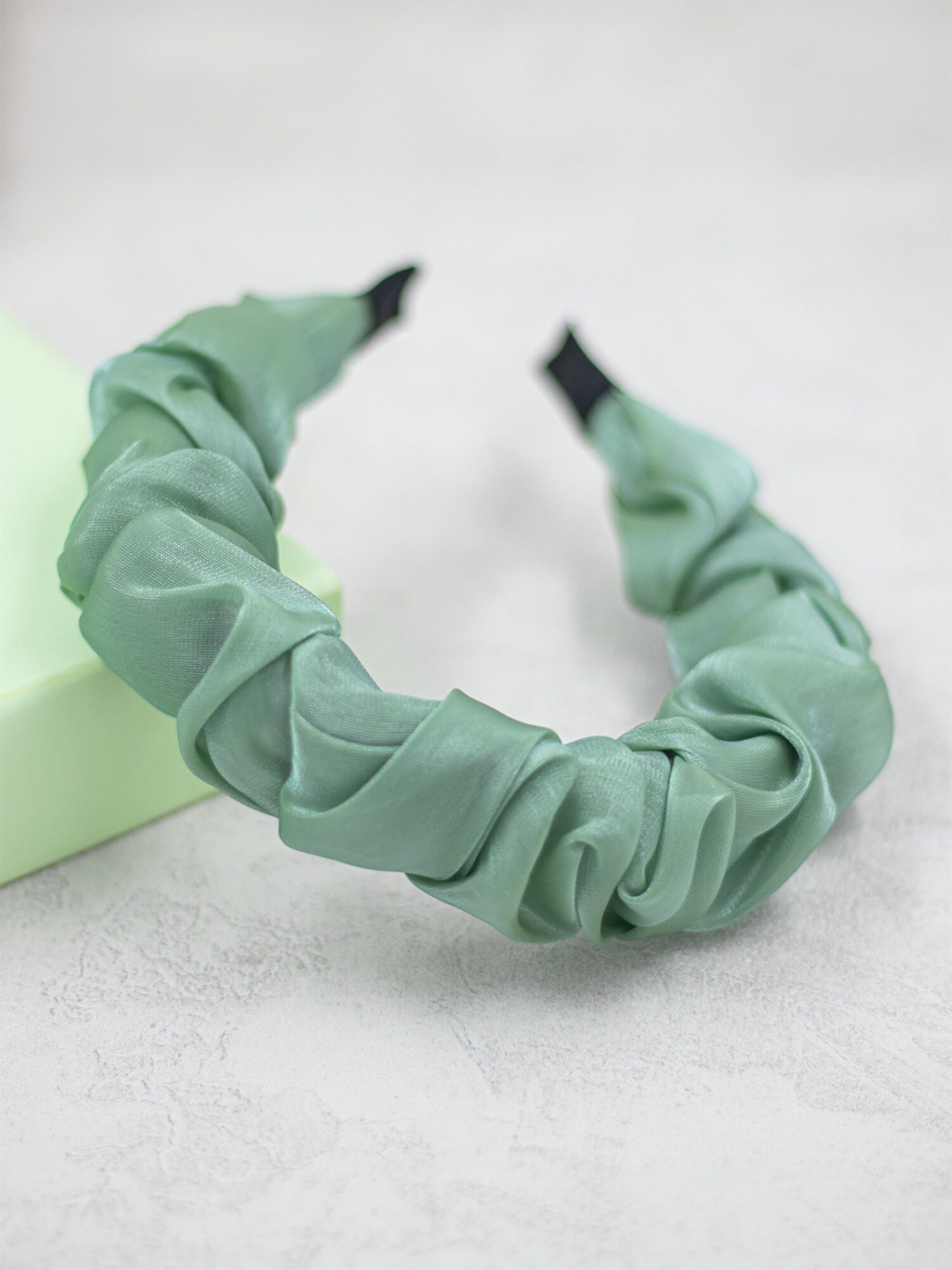 

Bellofox Women Green Silk Ruffle Hairband