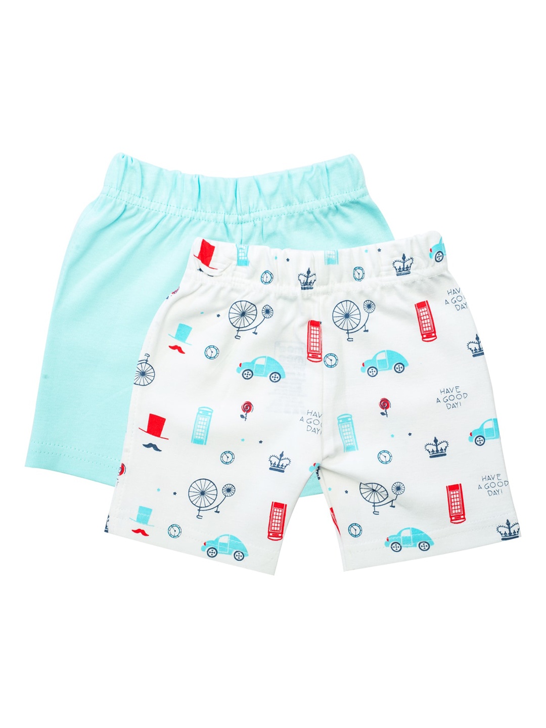 

MeeMee Unisex Kids Pack Of 2 Turquoise Blue Conversational Printed Regular Shorts