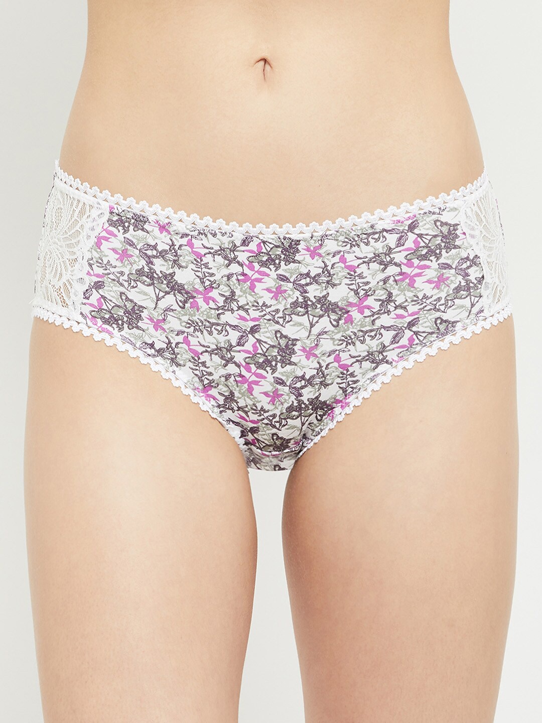 

max Women White & Purple Floral Printed Lace Hipster Briefs