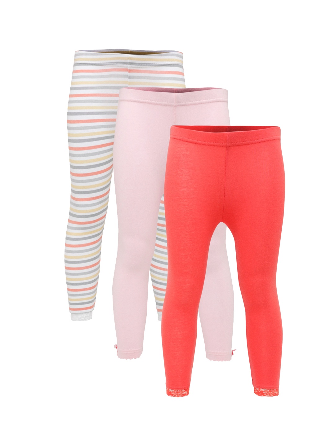 

3PIN Girls Pack Of 3 Ankle Length Cotton Leggings, Red