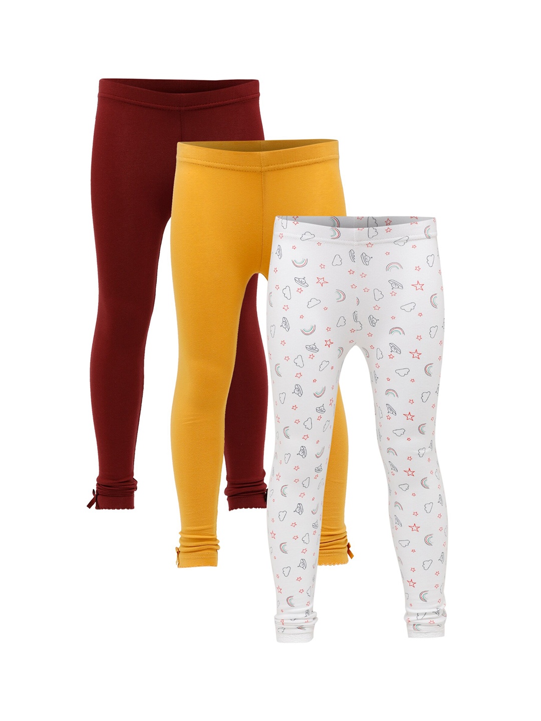 

3PIN Girls Pack Of 3 Pure Cotton Churidar-Length Leggings, Mustard