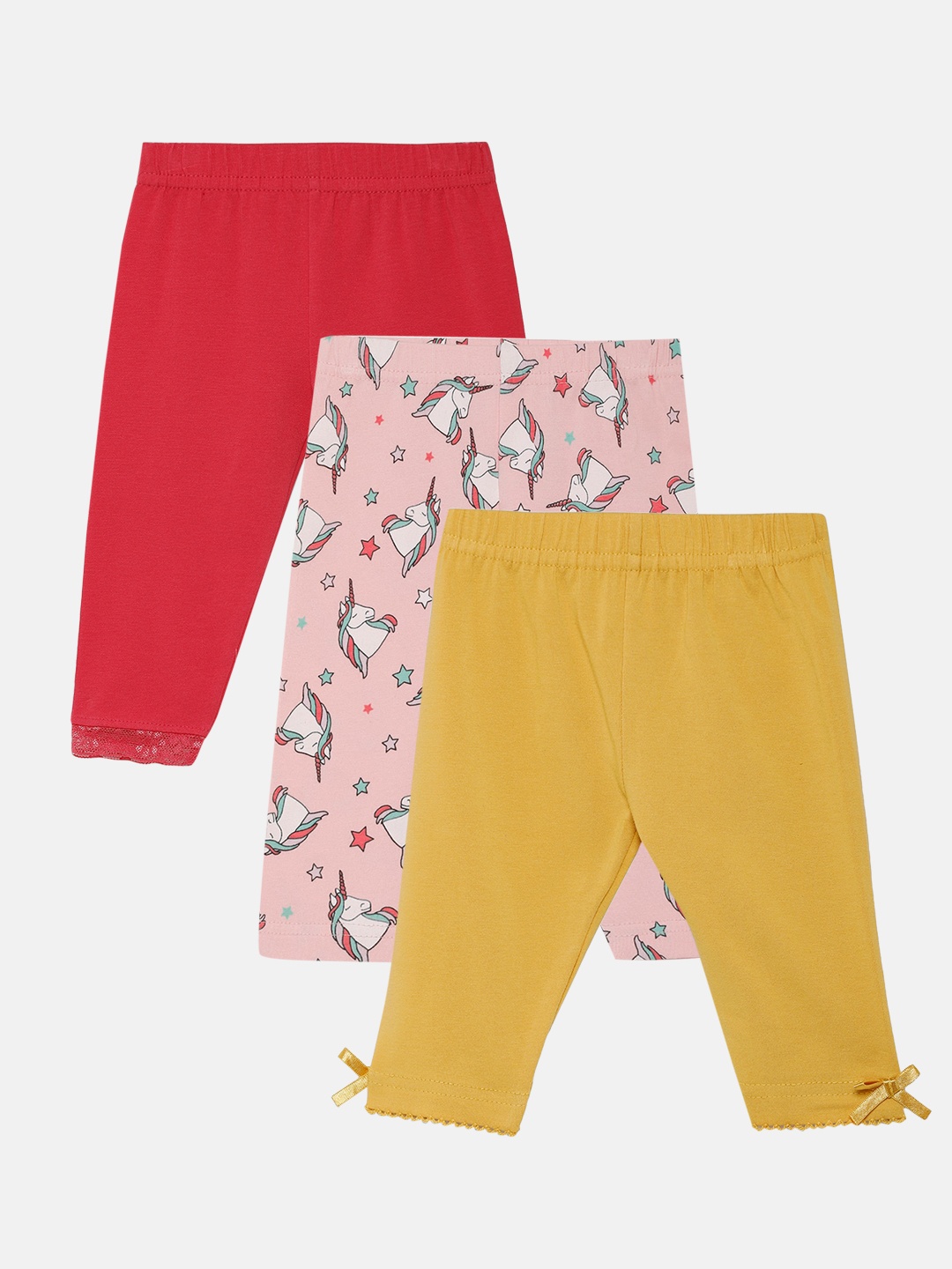

3PIN Girls Pack Of 3 Printed Ankle Length Cotton Leggings, Red