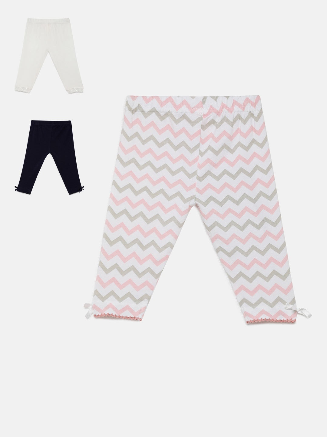 

3PIN Infant Girls Pack Of 3 Pure Cotton Ankle-Length Leggings, White