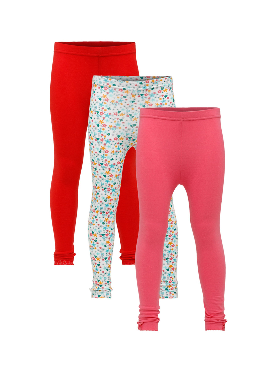 

3PIN Girls Pack Of 3 Pure Cotton Churidar-Length Leggings, Pink