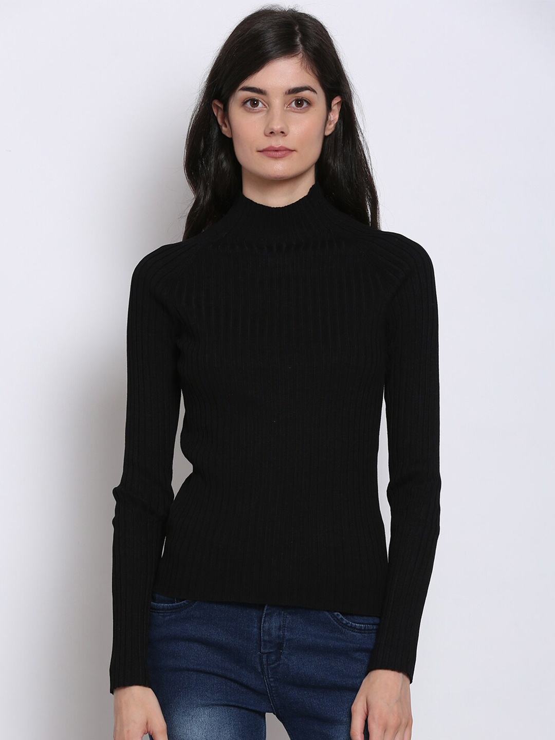 

NoBarr Women Black Ribbed Turtle Neck Pullover