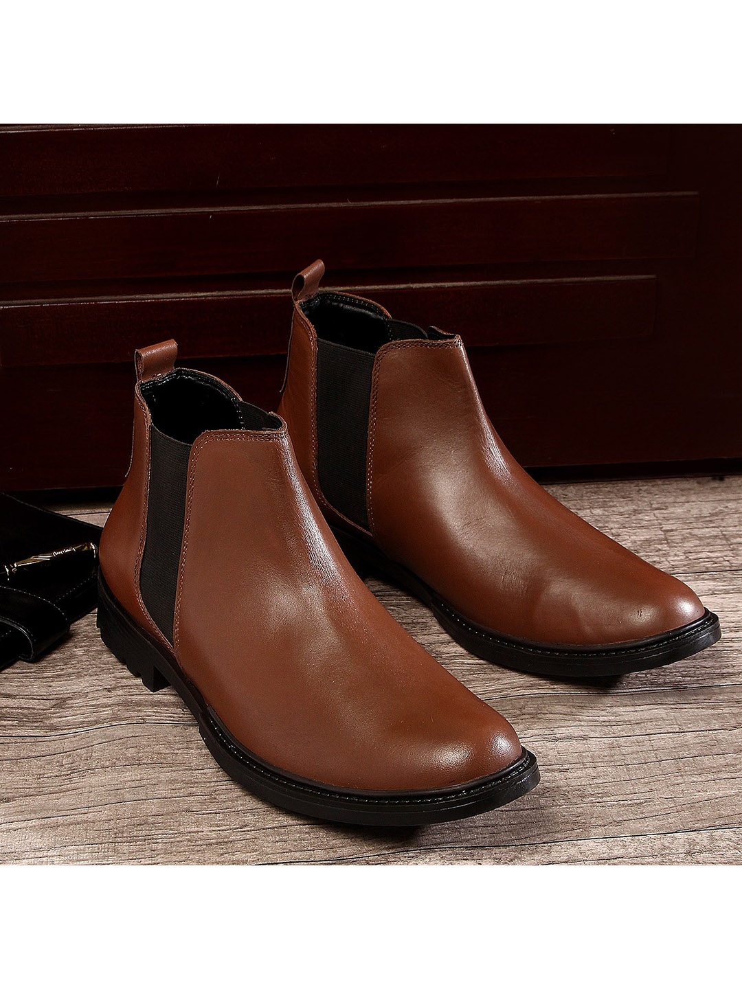 

LOUIS STITCH Men Brown Leather High-Top Flat Boots