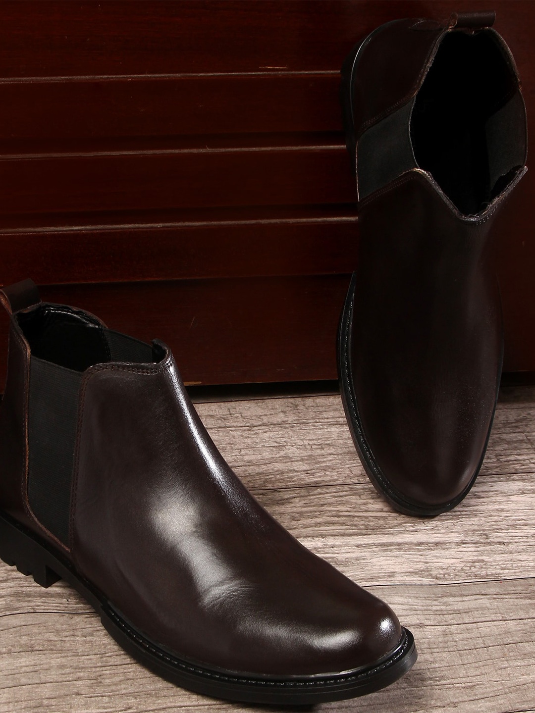 

LOUIS STITCH Men Brown Leather High-Top Flat Boots