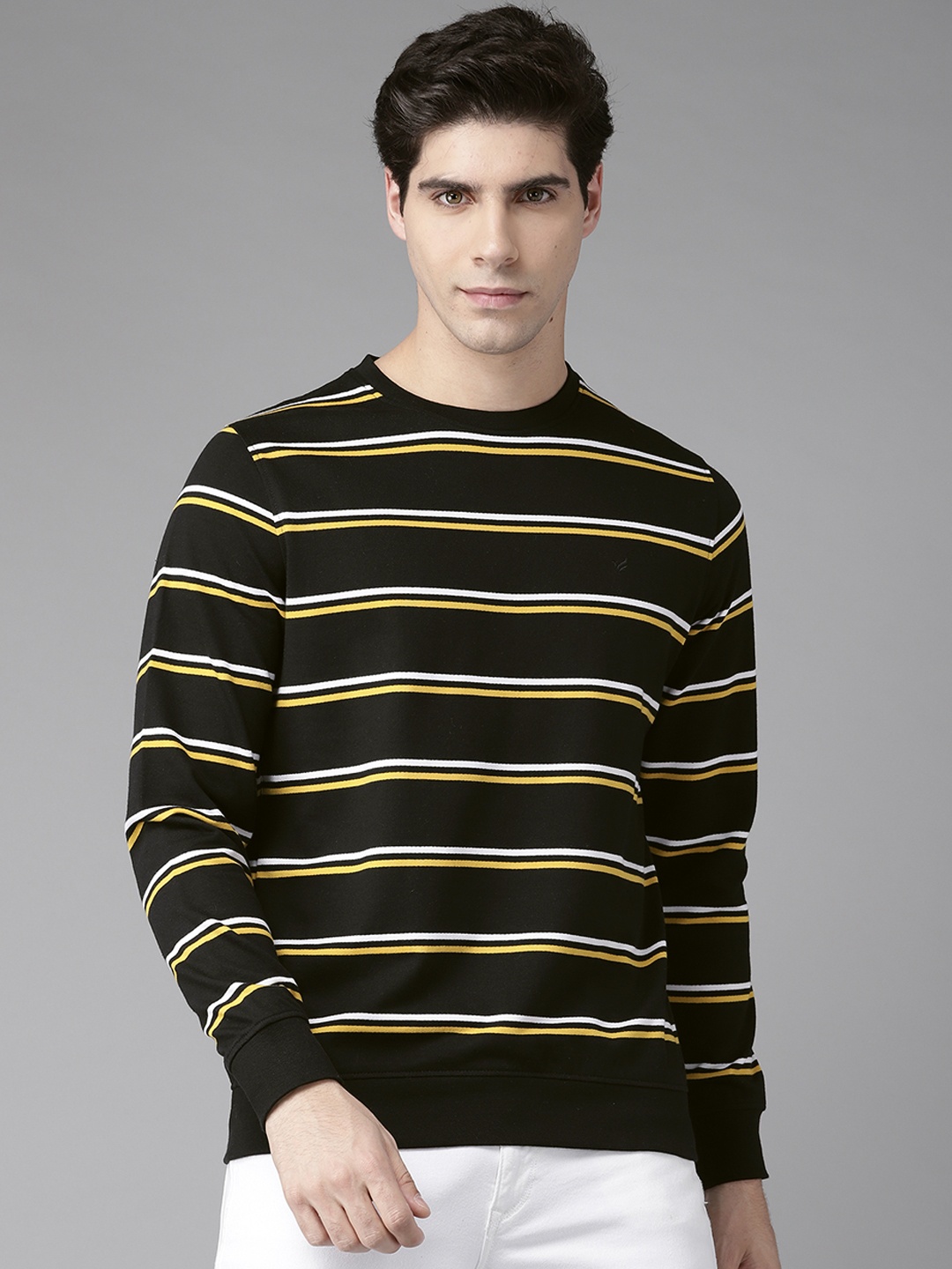 

Blackberrys Men Black & White Striped Sweatshirt
