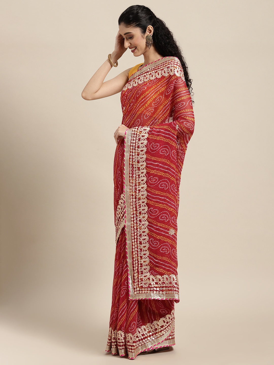 

Geroo Jaipur Gota Patti Bandhani Saree, Maroon