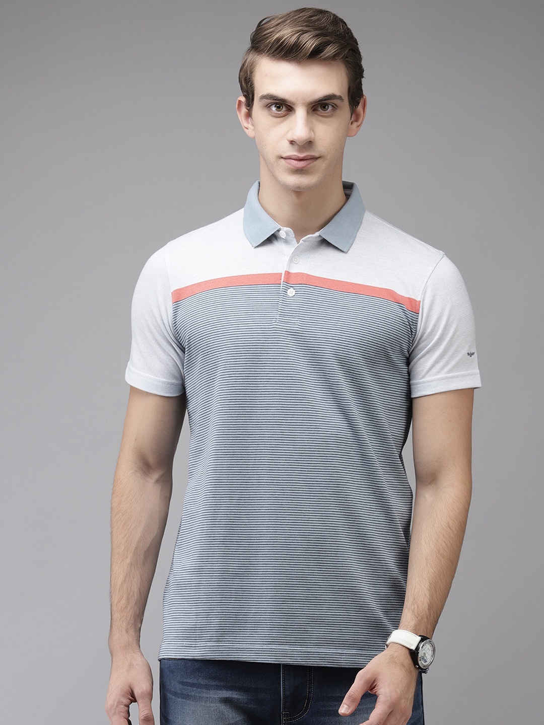 

Park Avenue Men Blue Striped Polo Collar T-shirt
