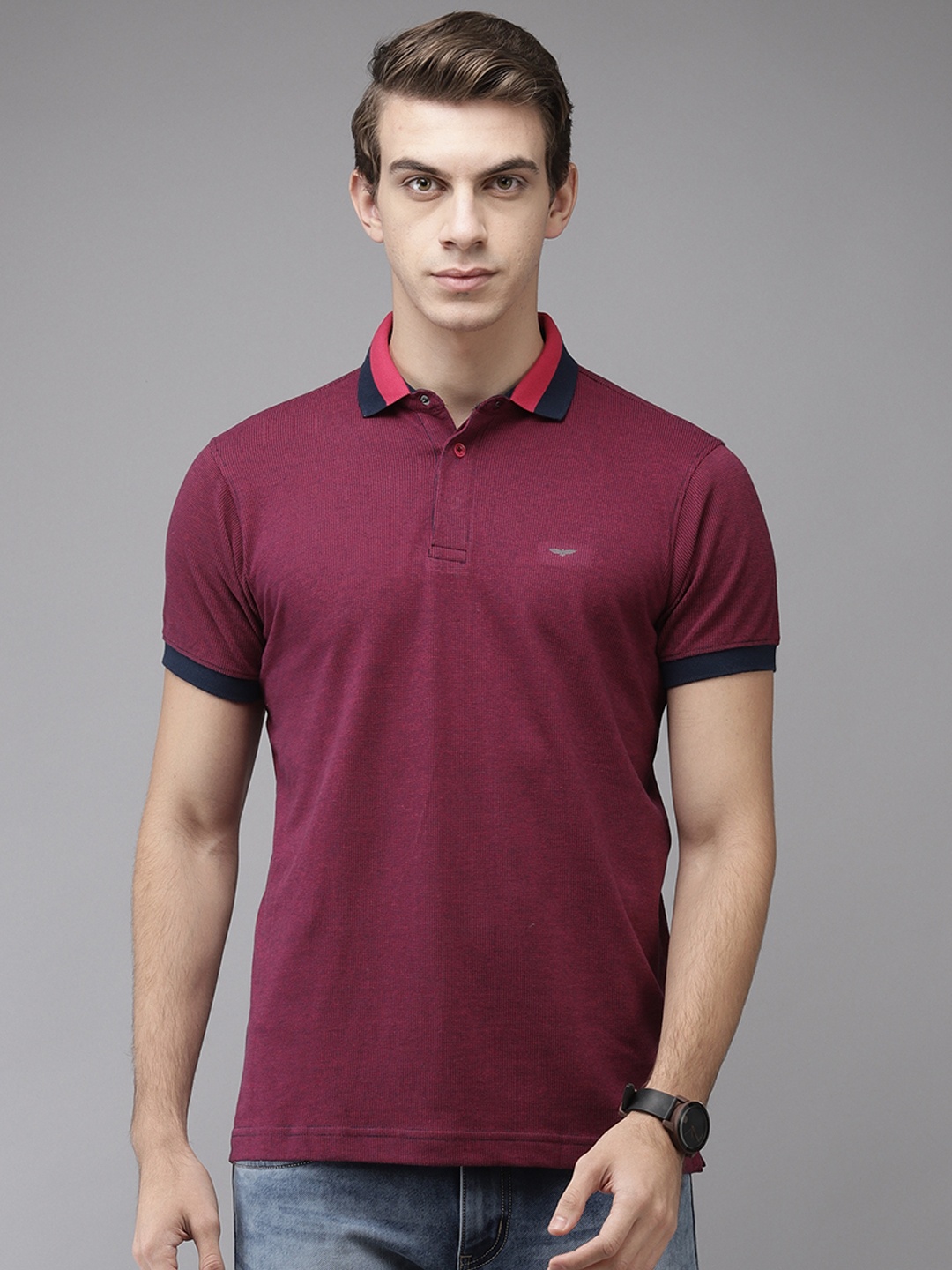 

Park Avenue Men Maroon Solid Polo Collar T-shirt