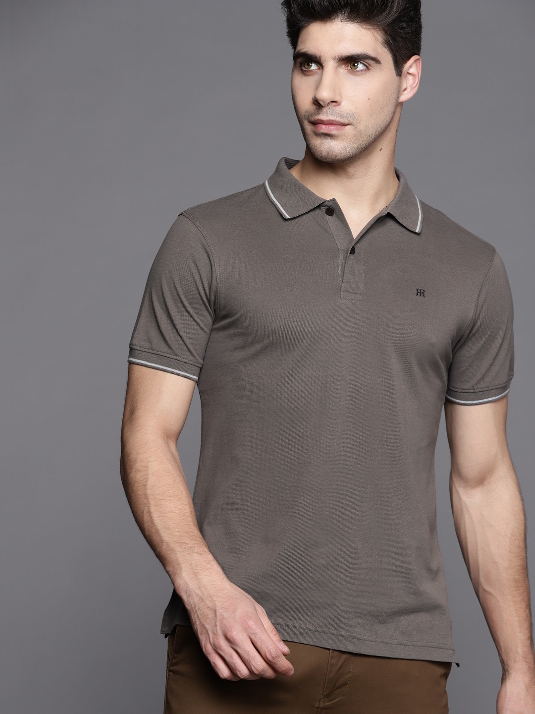

Raymond Men Grey Pure Cotton Polo Collar T-shirt
