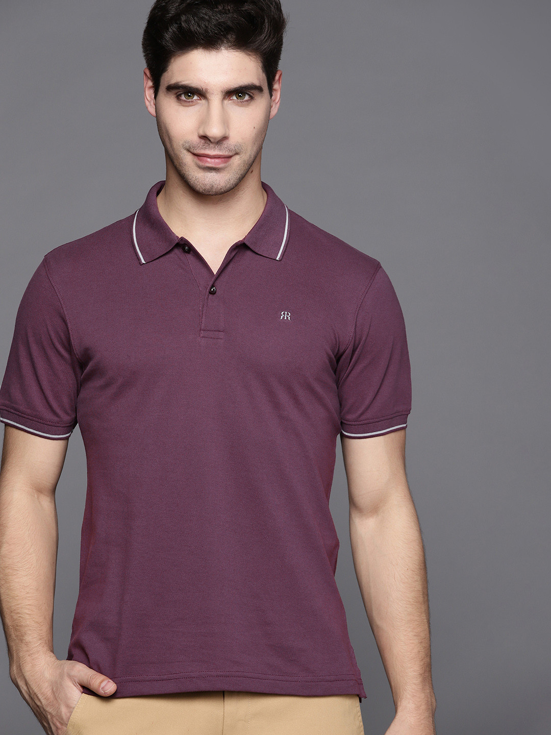 

Raymond Men Purple Pure Cotton Polo Collar T-shirt
