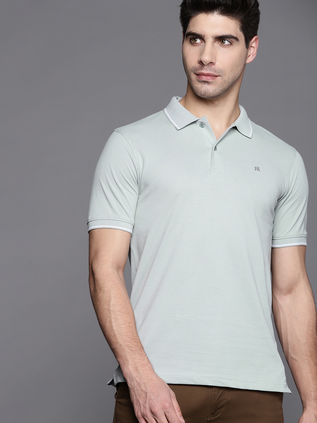 

Raymond Men Green Supima Cotton Modern Fit Solid Polo Collar T-shirt