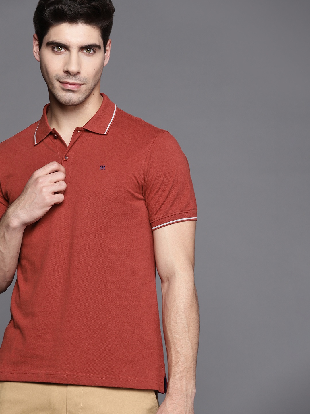 

Raymond Men Rust Orange Pure Cotton Polo Collar T-shirt