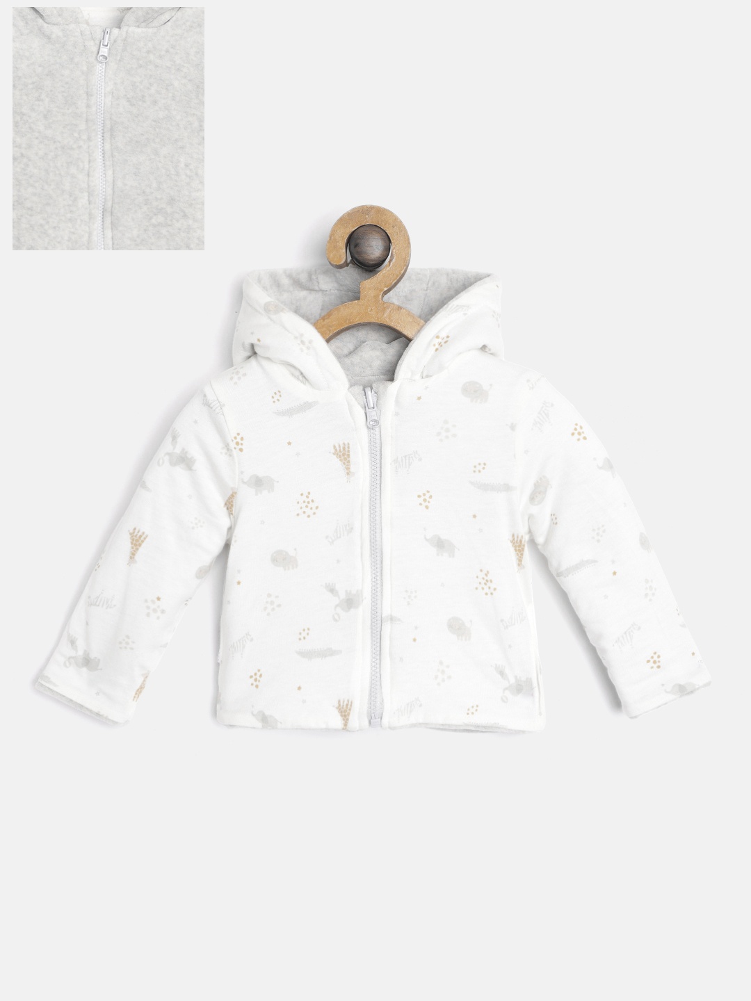 

mothercare Unisex Kids White & Grey Printed Reversible Tailored Jacket