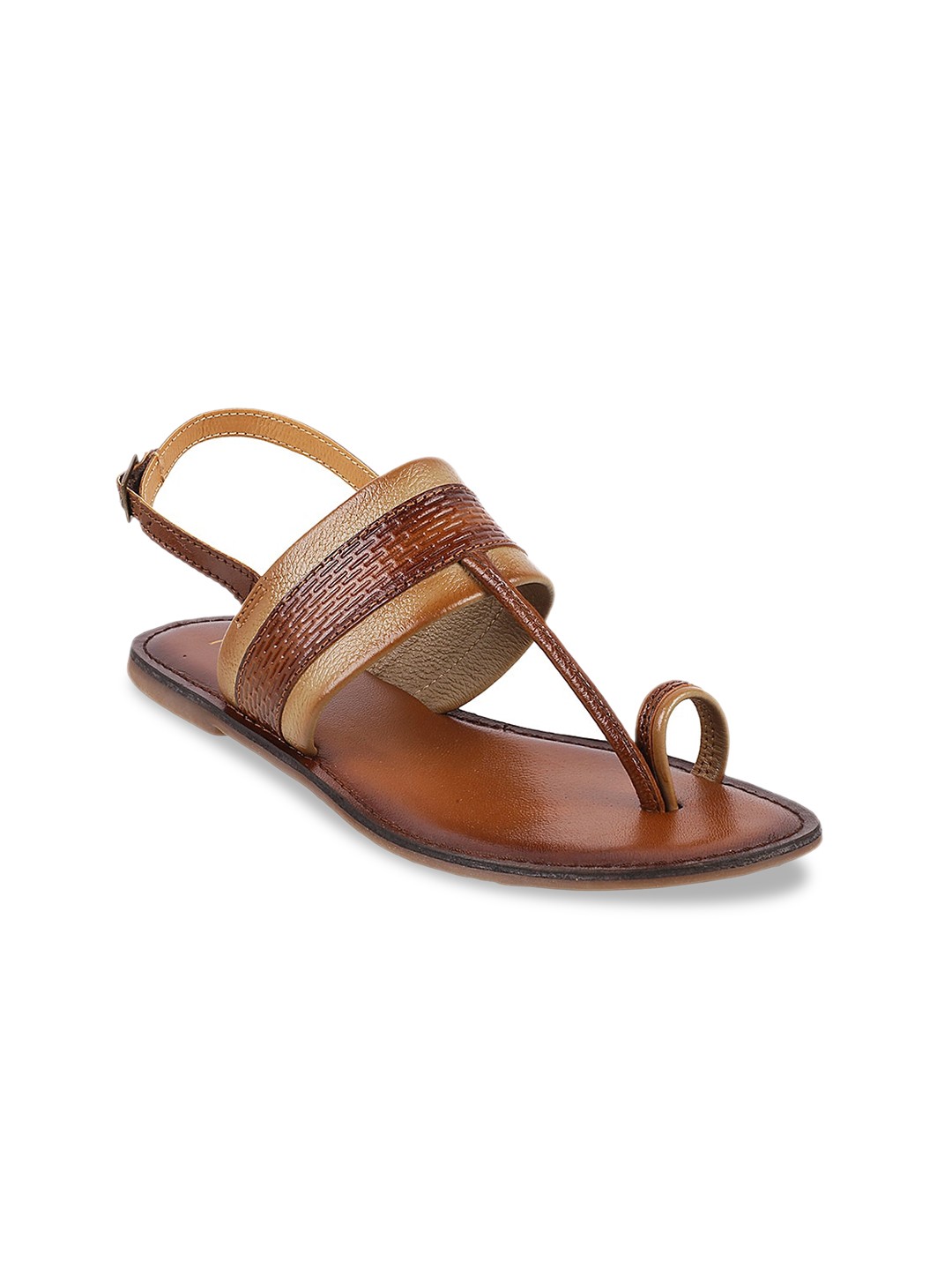 

Metro Women Brown Textured Leather One Toe Flats