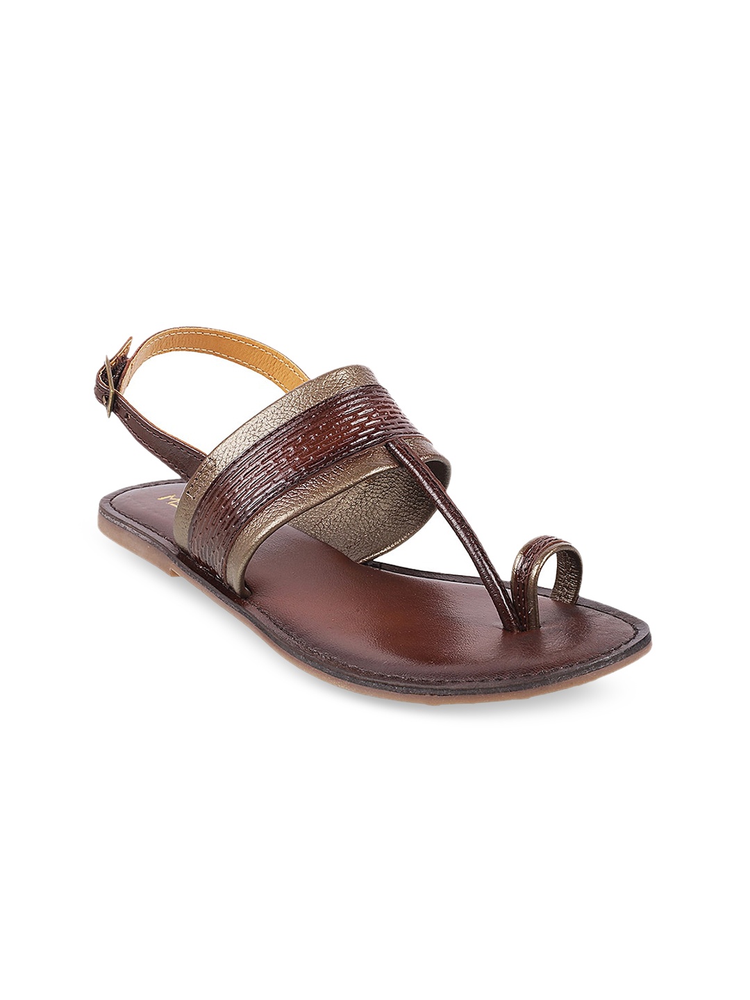 

Metro Women Bronze-Toned Textured One Toe Leather Flats