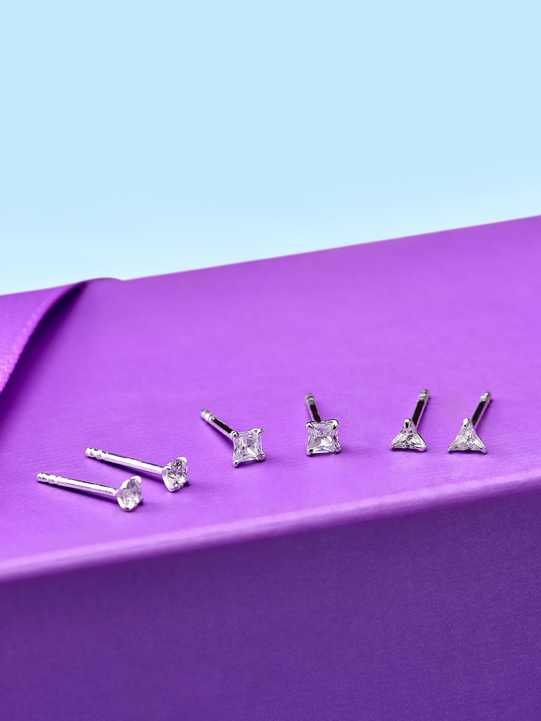 

Accessorize London Women 925 Sterling Silver Crystal Shape Stud Set, Transparent