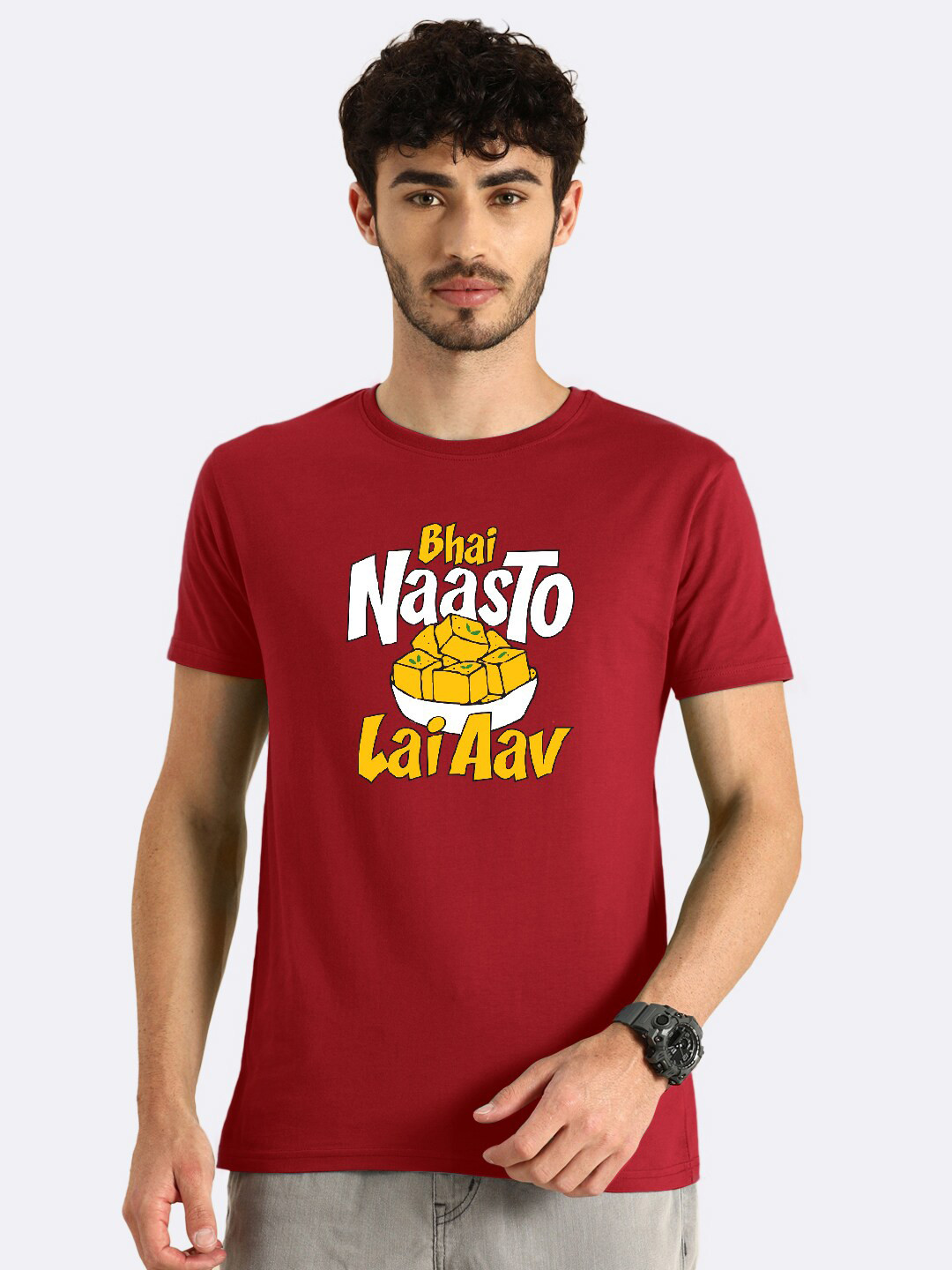 

Bewakoof Men Red Printed Cotton T-shirt