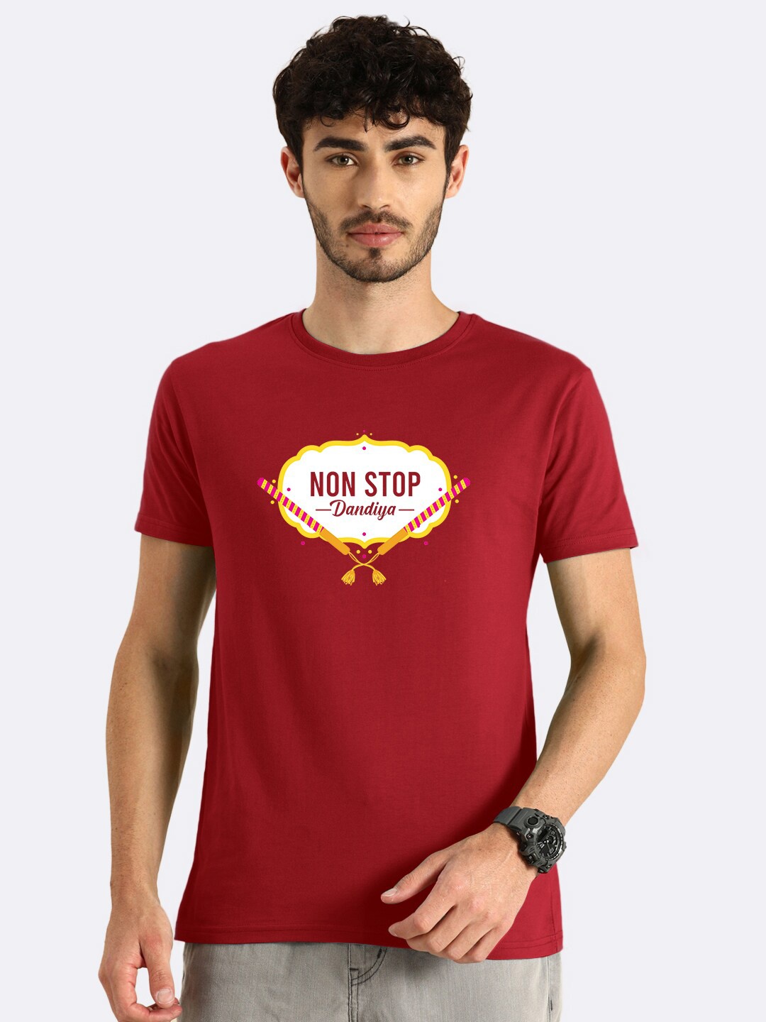 

Bewakoof Men Red Non Stop Dandiya Printed T-shirt