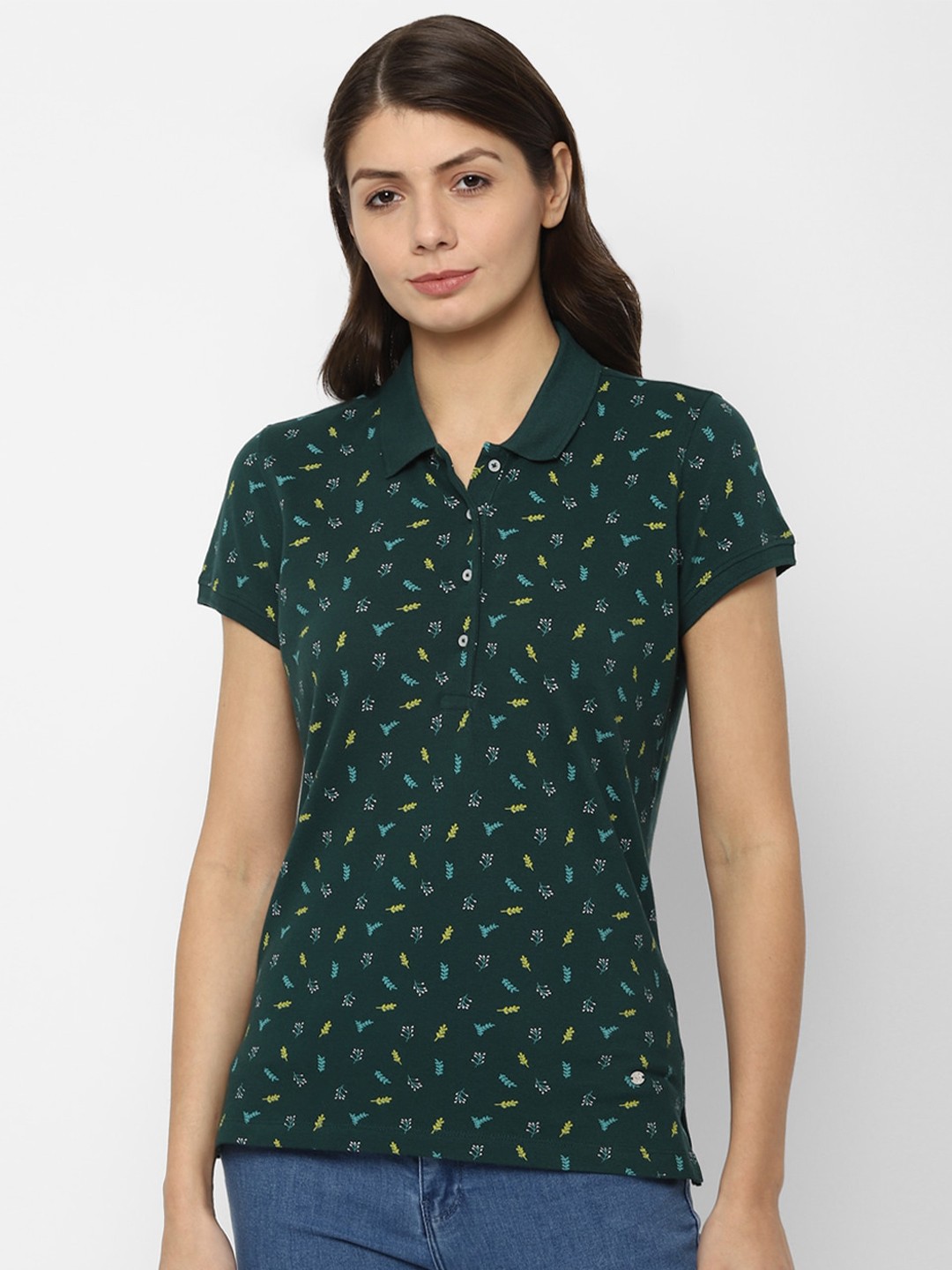 

Allen Solly Woman Women Green Printed Polo Collar T-shirt