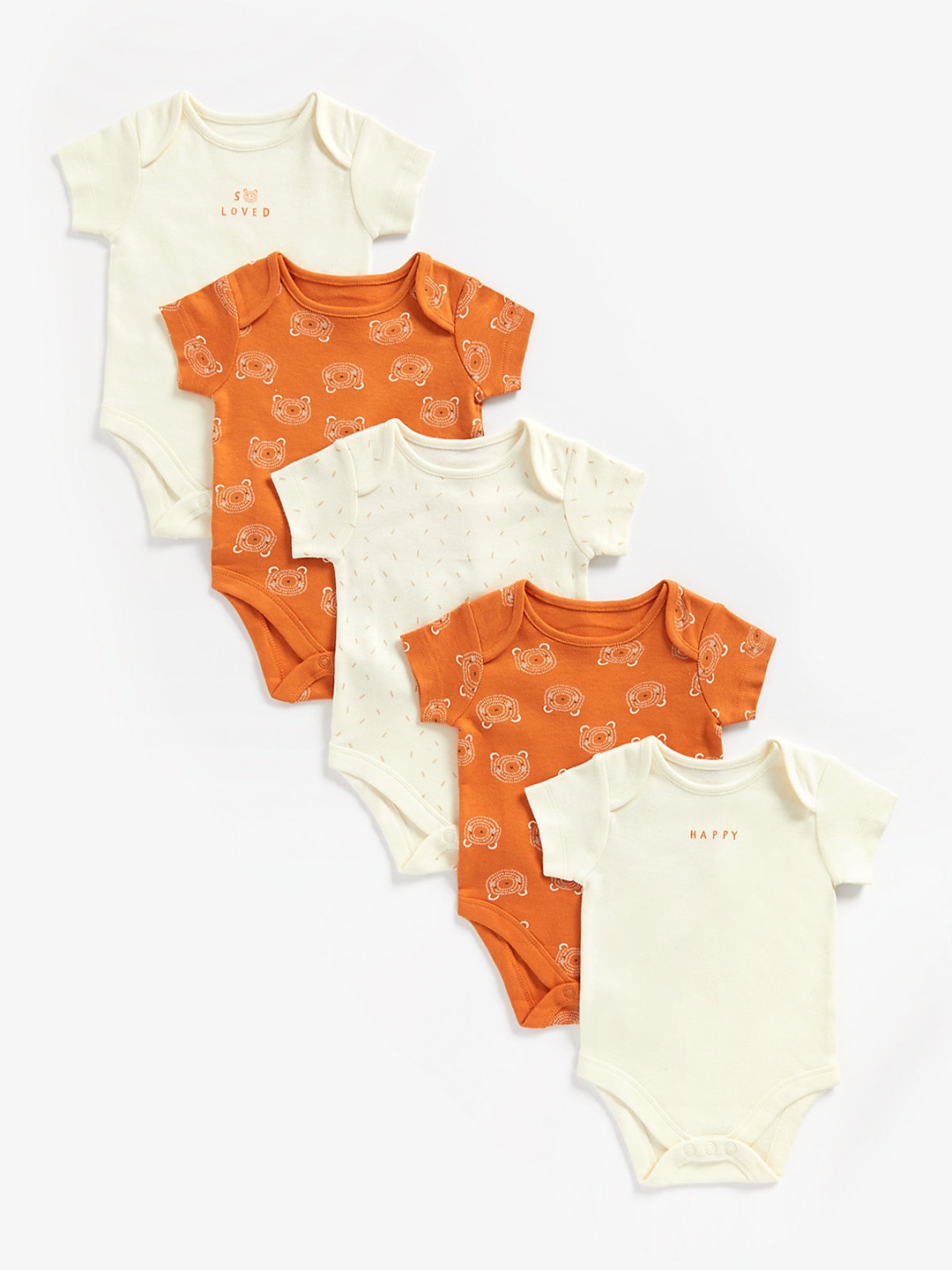 

mothercare Kid Pack of 5 Cotton Bodysuits, Brown