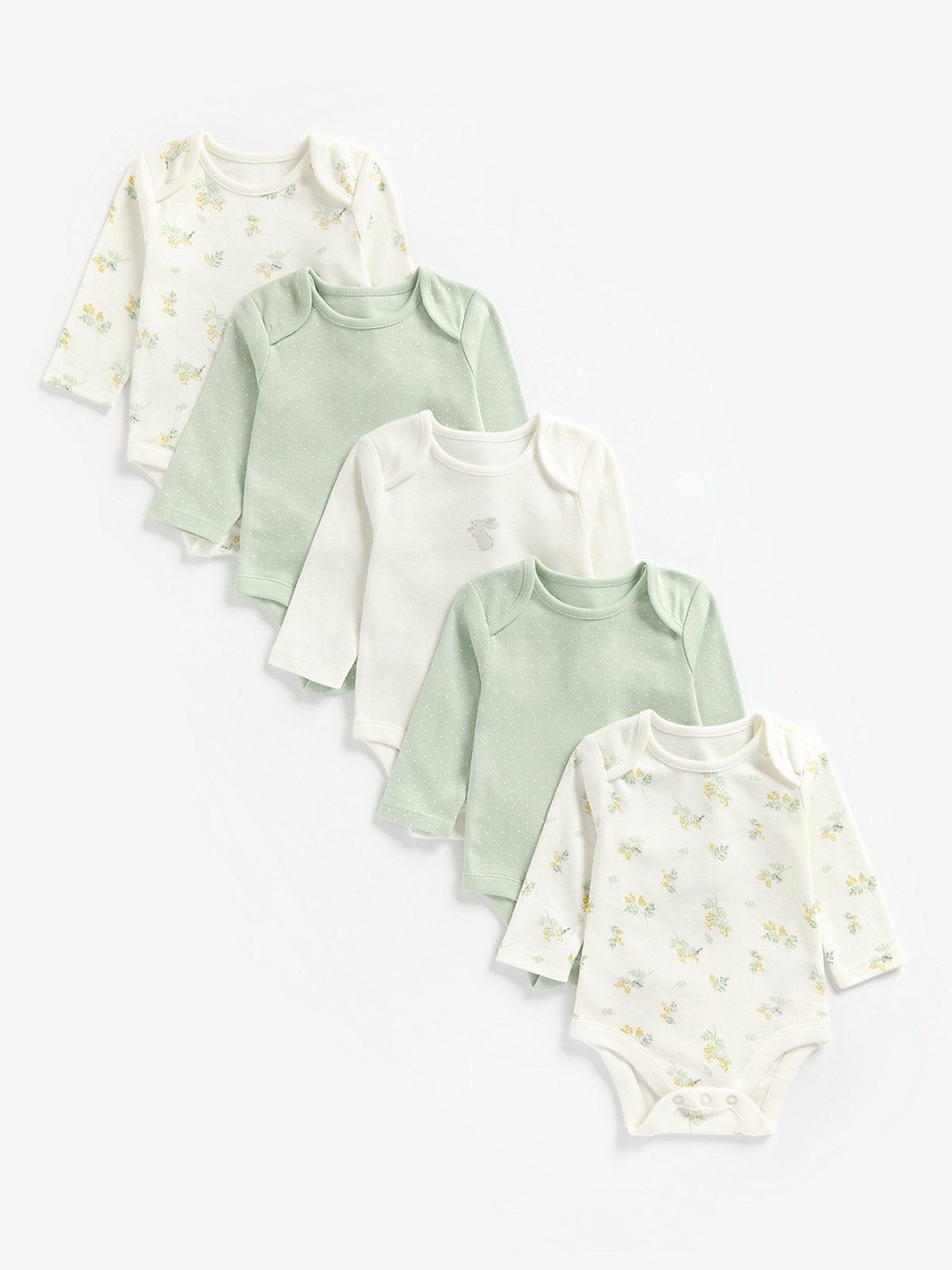 

mothercare Infant Girls off White And Green Pack of 5 Cotton Bodysuits