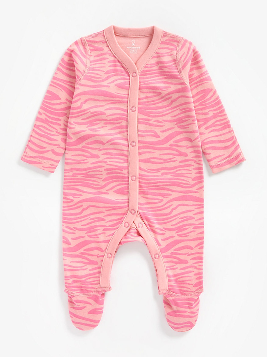 

mothercare Girls Pink Full Sleeves Zebra Print Romper