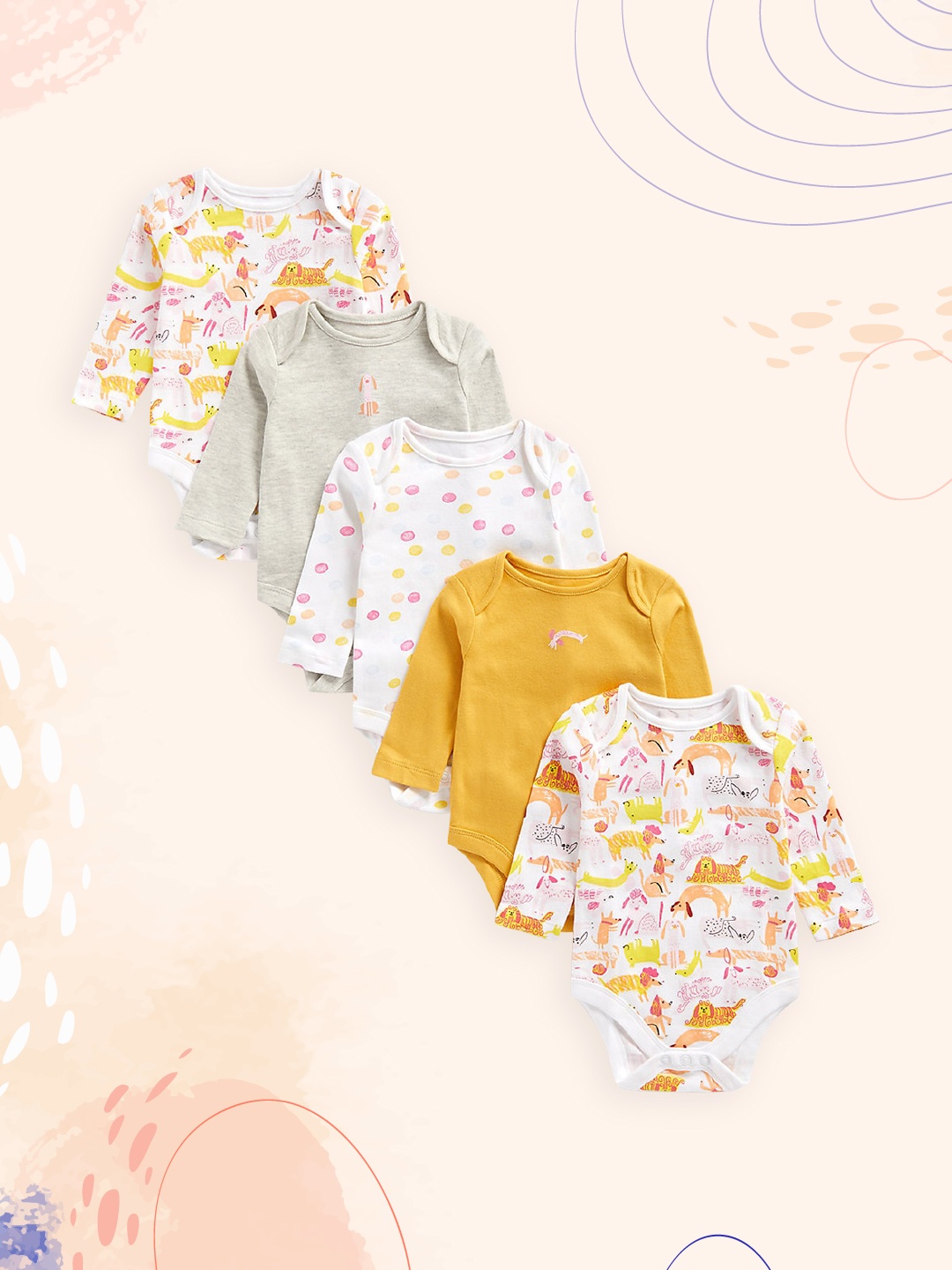 

mothercare Infant Girls Pack of 5 Cotton Bodysuits, Multi