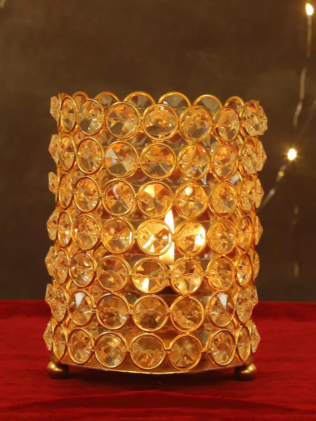

TIED RIBBONS Gold-Toned Decoration Crystal Tea Light Candle Holder