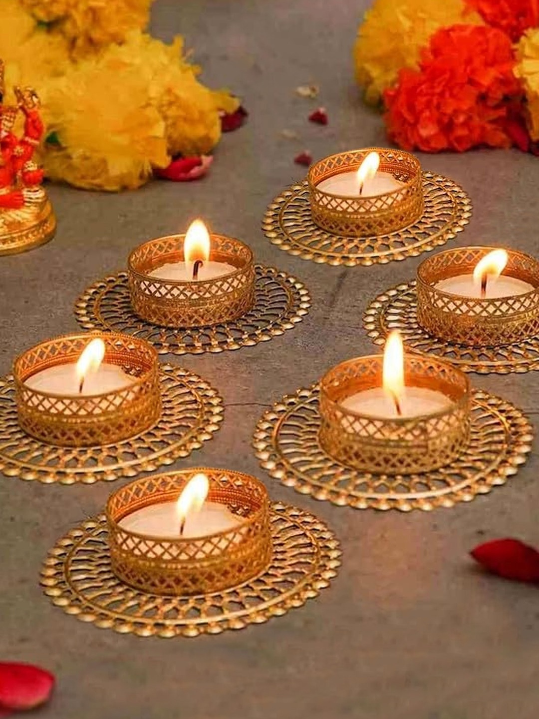 

TIED RIBBONS Set of 6 Gold Toned Decoration Tealight Candle Holders