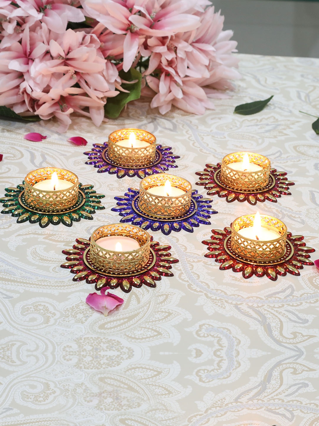 

TIED RIBBONS Set of 6 Diwali Decoration Tealight Candle Holder, Multi