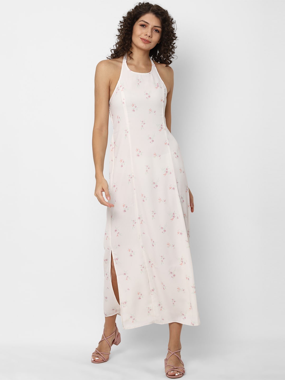 

AMERICAN EAGLE OUTFITTERS Cream-Coloured Floral Halter Neck Maxi Dress