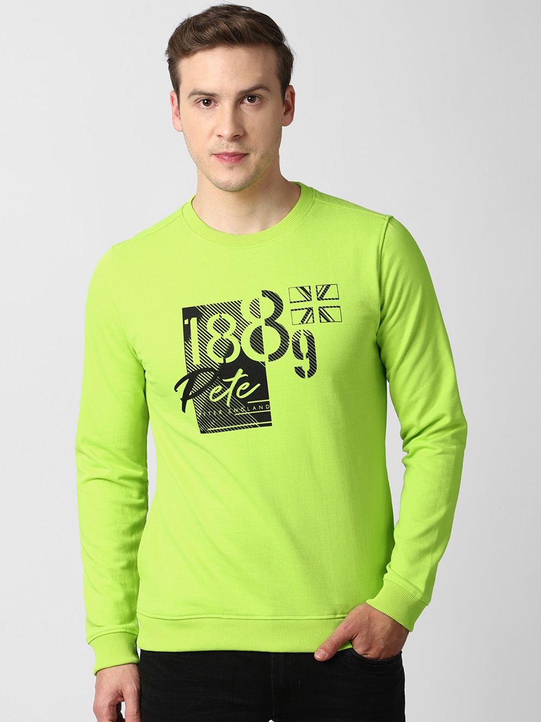 

Peter England Casuals Men Green Printed Sweatshirt